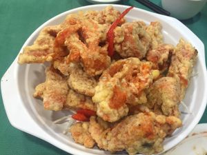 Deep fried vegetarian mock pork intestine at Miu Fat Chai - Tsuen Wan in New Territories