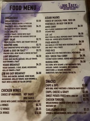 Menu  at The Big Easy in Koh Rong