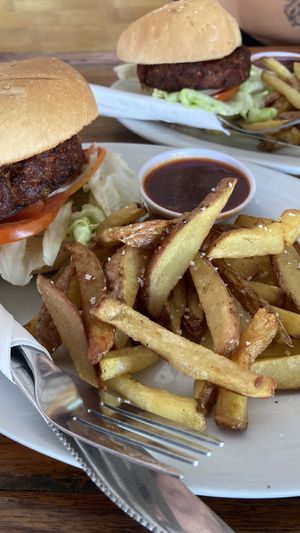 Bean burger, ask to have no burger sauce and change it!  at The Big Easy in Koh Rong