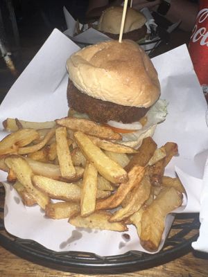 Veggie burger with no homemade burger sauce   at The Big Easy in Koh Rong