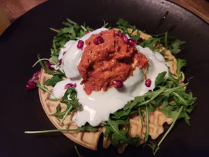 Avo mash waffle at Flavour Bastards in Copenhagen