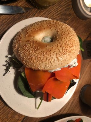 Smoked lox and cream cheese bagel  at Flavour Bastards in Copenhagen