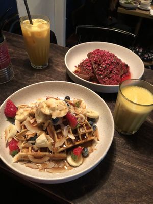 Brunch waffles with golden milk.   at Flavour Bastards in Copenhagen