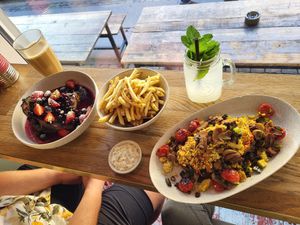 French toast, truffled fries and scramble tofu toast at Flavour Bastards in Copenhagen