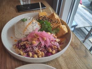 Peanut satay tofu at Flavour Bastards in Copenhagen