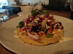 Curry waffle (salty brunch offer) at Flavour Bastards in Copenhagen