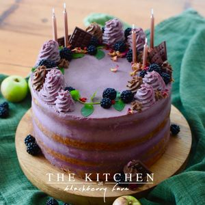 Refined Sugar free Vegan Banana cake with Foraged Blackberry Frosting  at The Kitchen at Blackberry Farm in Glastonbury