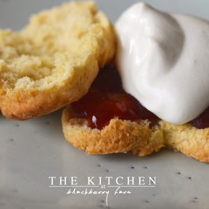 Vegan scone with vegan cream and jam  at The Kitchen at Blackberry Farm in Glastonbury
