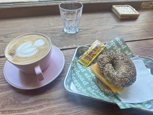 Vegan breakfast sandwich with soy latte  at Sleepyhead Coffee in Chattanooga