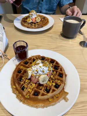 Vegan waffles and coffee  at Olena Cafe in Honolulu