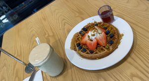 waffle and overflowing shake!  at Olena Cafe in Honolulu