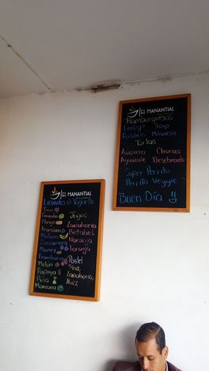 Menu at El Manantial in Uruapan