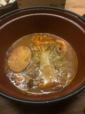 The miso broth with veggies in it at dipdipdip Tatsu-Ya in Austin