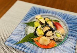 Colorful vegetable sushi! at Ryokan Ayunosato in Hitoyoshi