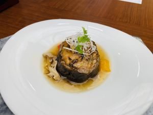 Tofu with mushroom in eggplant at Ryokan Ayunosato in Hitoyoshi