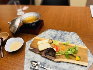 Vegetables and fried tofu shabu-shabu  at Ryokan Ayunosato in Hitoyoshi