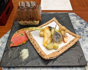 Vegetable tempura at Ryokan Ayunosato in Hitoyoshi