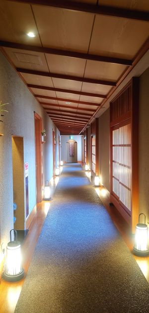Japanese style corridor leading to the rooms. at Ryokan Ayunosato in Hitoyoshi