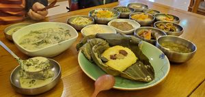 Perilla seed stew and lotus leaf rice, with all the sides that are included. at Puleunsolmalg Eunhyang 푸른솔맑은향 in Jeju