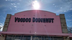 The front sign at Voodoo Doughnut - Washington Ave in Houston