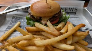Vegan burger and fries at The Crafty Irishman in Dallas