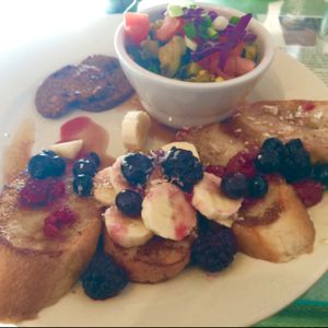Vegan Coconut French Toast on Sunday Morning. Sooo good! Guilt & Cruelty Free to boot. Love me some Mo'Glo! at Morning Glory Cafe in Flagstaff
