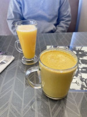 Golden latte and orange juice   at Morning Glory Cafe in Flagstaff