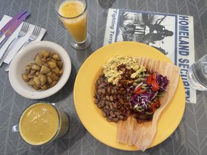 Breakfast tamales with side of potatoes  at Morning Glory Cafe in Flagstaff