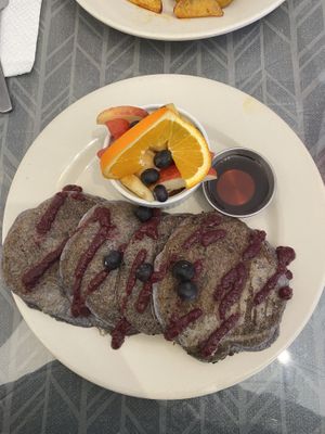 Blue corn berry pancakes  at Morning Glory Cafe in Flagstaff