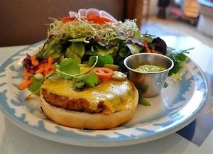 Hemp Burger with local greens! at Morning Glory Cafe in Flagstaff