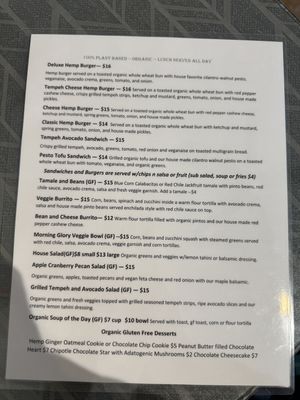 Lunch menu  at Morning Glory Cafe in Flagstaff