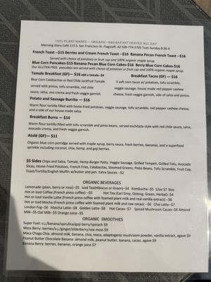 Breakfast menu  at Morning Glory Cafe in Flagstaff