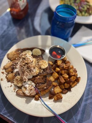 French toast with bananas & pecans- very yummy   at Morning Glory Cafe in Flagstaff