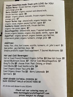 Smoothies and drinks at Morning Glory Cafe in Flagstaff