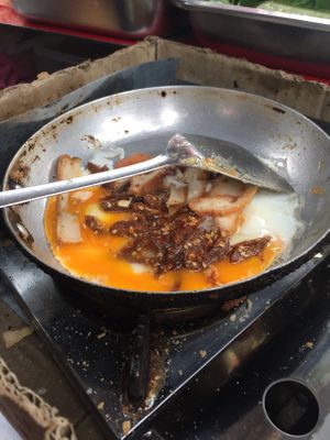 Egg and veggies mixed at Banh Mi Chay Co Hoa in Da Lat