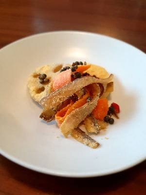 steamed root veggies with soybean powder at Balwoo Gongyang - 발우공양 in Seoul