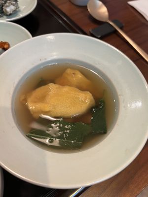 Hand torn noodle soup  at Balwoo Gongyang - 발우공양 in Seoul