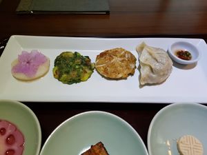 Pancakes and dumpling at Balwoo Gongyang - 발우공양 in Seoul