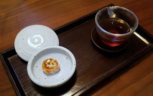 Course WON (December 2019) - 5th course:
Dried persimmon with walnut, tea from goji berry and ginger at Balwoo Gongyang - 발우공양 in Seoul