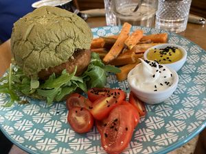 Smoked tofu burger  at Mother Vegan Bistro in Athens