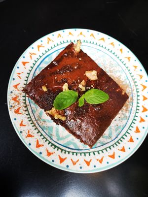 Chocolate cake at Mother Vegan Bistro in Athens