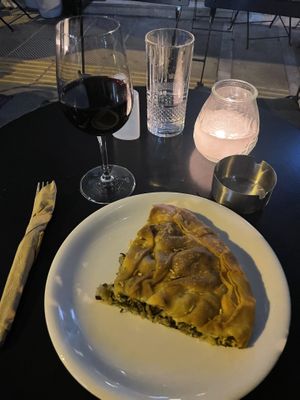 Quiche and red wine  at Mother Vegan Bistro in Athens