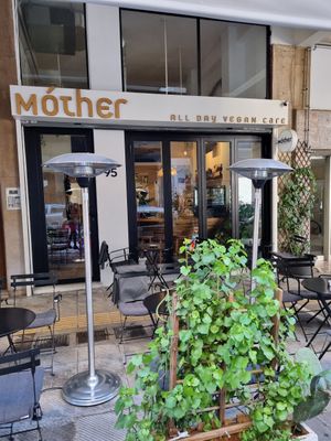 Outside at Mother Vegan Bistro in Athens