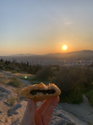 chocolate croissant at sunset: would recommend!  at Mother Vegan Bistro in Athens