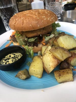 Smoked tofu burger   at Mother Vegan Bistro in Athens