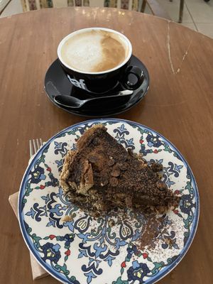 Banana bread cake and latte  at Mother Vegan Bistro in Athens