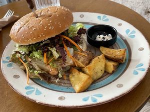 Momy jackfruit burger, €11.50  at Mother Vegan Bistro in Athens