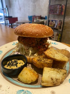 Tofu burger at Mother Vegan Bistro in Athens