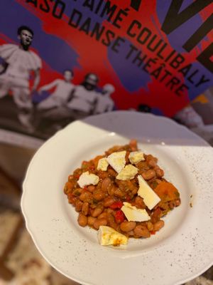 Today’s special, borlotti beans with homemade vegan cheese from cashew’s at Mother Vegan Bistro in Athens