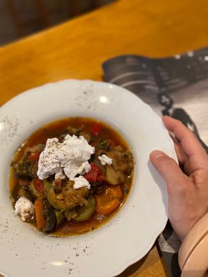 Today’s special, briam with homemade vegan cheese from cashew’s at Mother Vegan Bistro in Athens